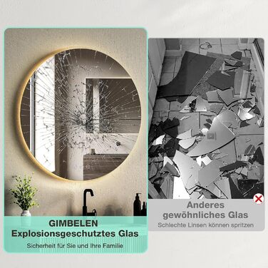 Круглий дзеркало для ванної кімнати з підсвічуванням, 80 см, 3 кольори світла, диммування, антизапар, сенсорне управління, функція пам'яті, LED, енергозбереження