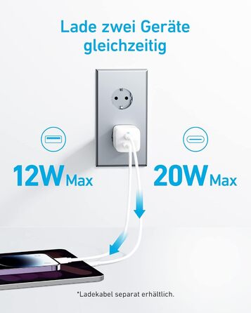 Зарядний пристрій Anker USB-C, 33W, 2 порти USB-C, для iPhone 17/Pro/Pro Max/iPhone Air/16/15, Pixel, Galaxy, iPad/iPad mini