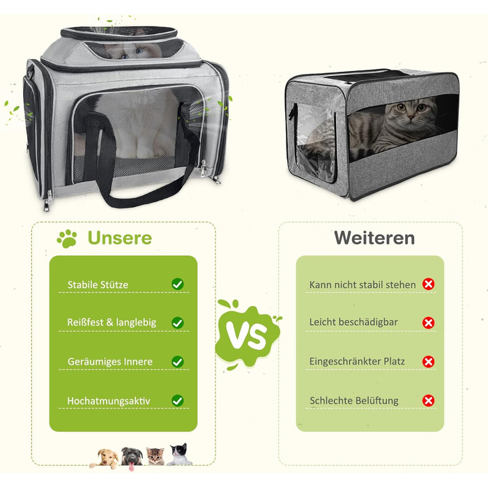 Транспортна сумка для кота, переноска для кота та собаки, сіра, 43x28x28 см