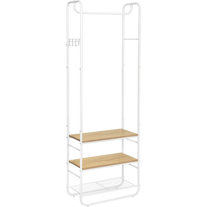 VASAGLE Coat Rack, Coat Stand, Clothes Rail, with Shoe Storage, Shoe Shelf, Entryway, Bedroom, 58 x 28 x 181 cm, Scandinavian, Matte White-Gold Oak