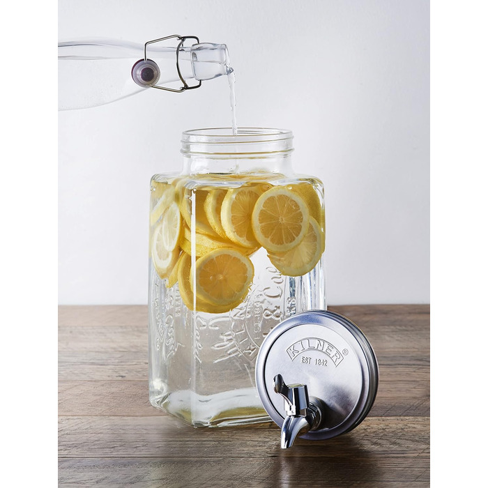 3-Liter Refrigerator Beverage Dispenser with Tap, Glass/Metal, Dimensions: 32.7 x 14 x 18 cm