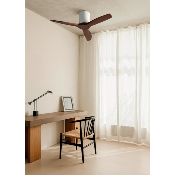 Вентилятор стельовий WINDCALM ABS з підсвічуванням та пультом, 40W, Ø112cm, 6 швидкостей, 3 LED-температури, таймер, літньо-зимовий режим, білий/темний ефект дерева