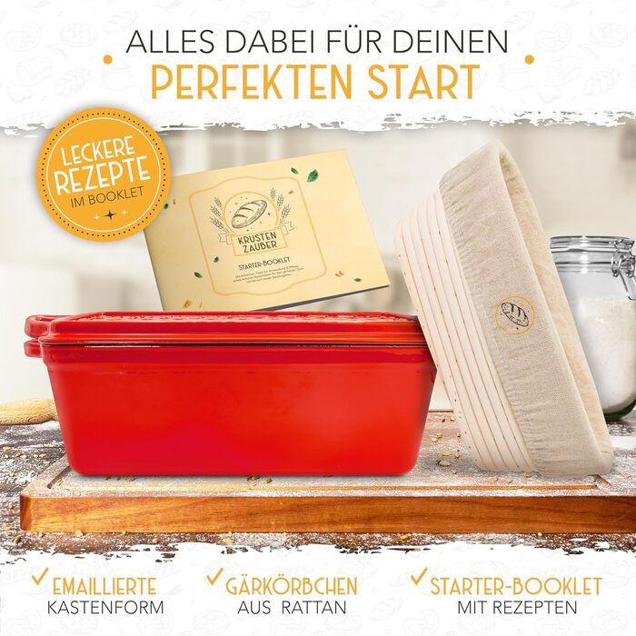KRUSTENZAUBER Sourdough Starter Set - 1000ml Fermentation Jar with Spatula & Thermometer - Bread Baking Accessories, Sourdough Jar, Fermentation, Sourdough Starter Kit, Sourdough Culture Glass Container, Fermentation Jar
