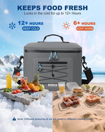 Термосумка 24L, вологостійка сумка для пікніка з витокою, ізольована сумка-ланч, портативна сумка-холодильник для пляжу, кемпінгу, офісу, сім'ї, транспортування продуктів (Сірий)