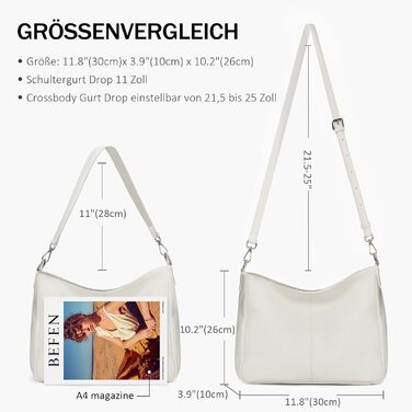 Жіноча сумка-шопер Befen з натуральної шкіри бежевого кольору, середнього розміру, з ручками та 2 плечовими ременями - класична елегантна сумка-хобо