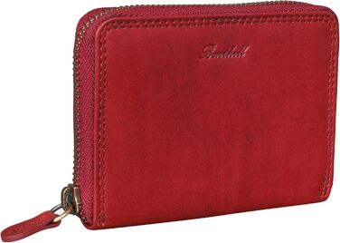 Benthill Wallet Women's Small Genuine Leather | Wallet with RFID Protection | Flat Slim Card Holder with Zipper & 6 Card Slots, Color: Red