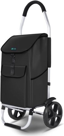 Складна алюмінієва господарська сумка VOUNOT 45 л, водонепроникна, чорна, великі колеса з бризковиками, візок для покупок, для сходів