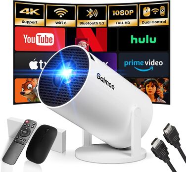 Портативний проєктор Mini Beamer 4K FHD 1080P з підтримкою WiFi, Bluetooth та Android/iOS. Ідеальний для домашнього кінотеатру та презентацій. Білий (Бежевий)