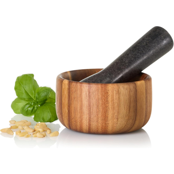 Набір для стукання спецій AdHoc MO42 з гранітним пестиком | Дерево акації та граніт | Ø 11 см