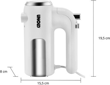 Ручний міксер Unold 78710 - міксер, білий, 450W, з нержавіючої сталі, без BPA, придатний для миття в посудомийній машині, 5 швидкостей, для збивання, перемішування, замішування тіста, кнопка викидання, для збивання вершків, тіста для тортів та хліба