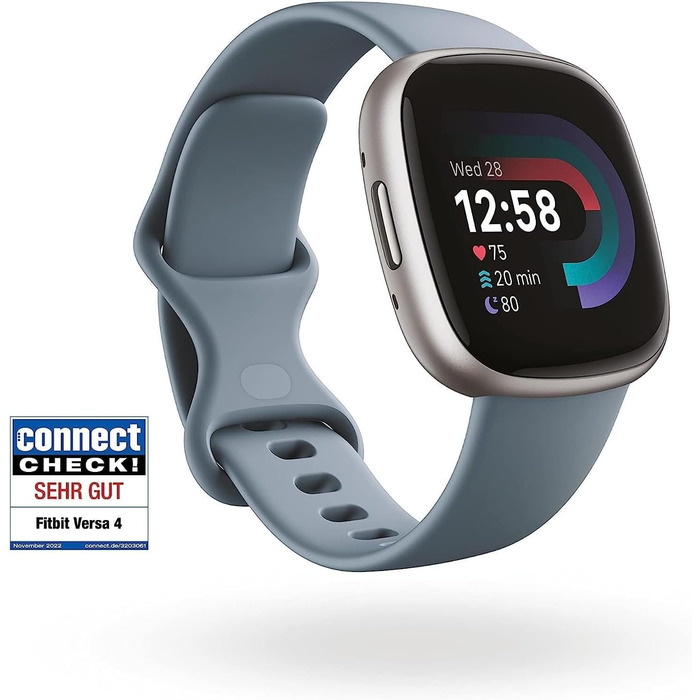 Фітнес-годинник Fitbit Versa 4 – розумний годинник для жінок та чоловіків з GPS, телефоном, 6 днів роботи батареї та 40+ тренуваннями. Сумісний з Android/iOS. Кольори: піскорожевий / алюміній в мідно-рожевому (блакитний водоспад / алюміній в платині)