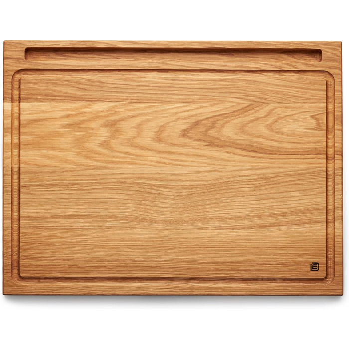 Edelding Cutting and Serving Board made of high-quality oak, 40 x 30 cm in size, with a juice groove and tablet holder | Antibacterial kitchen board | Serving board, breakfast board, solid wood board