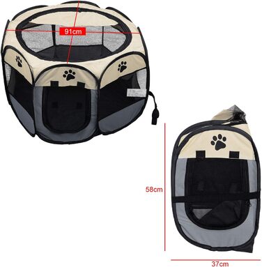 Кізочок Coolty: портативний вольєр для собак, котів та дрібних тварин, 91x91x58 см (бежевий + сірий)