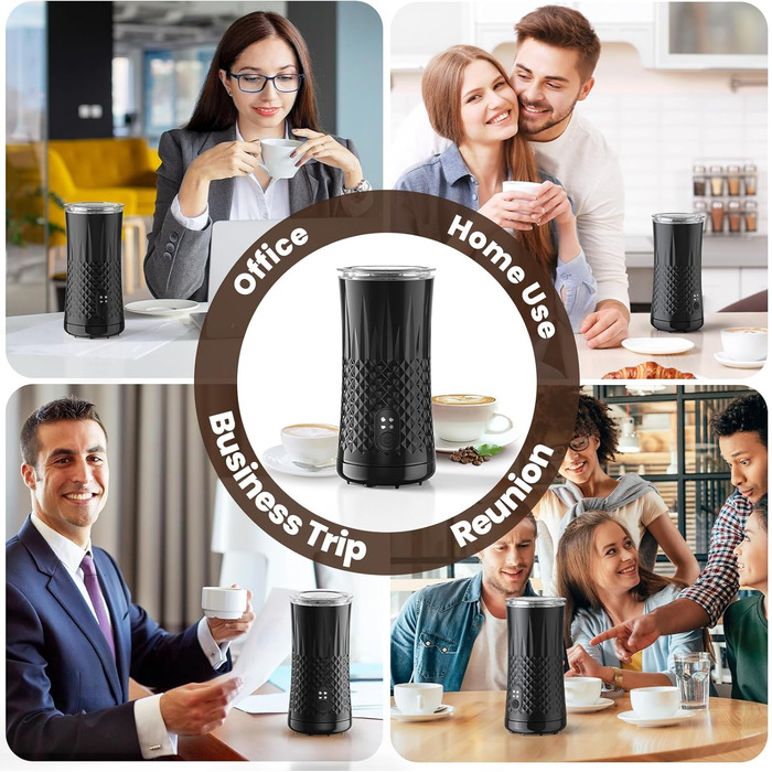 Електричний спінювач молока HAPPHOOH 4-в-1, 240 мл, чорний, з автоматичним відключенням та антипригарним покриттям