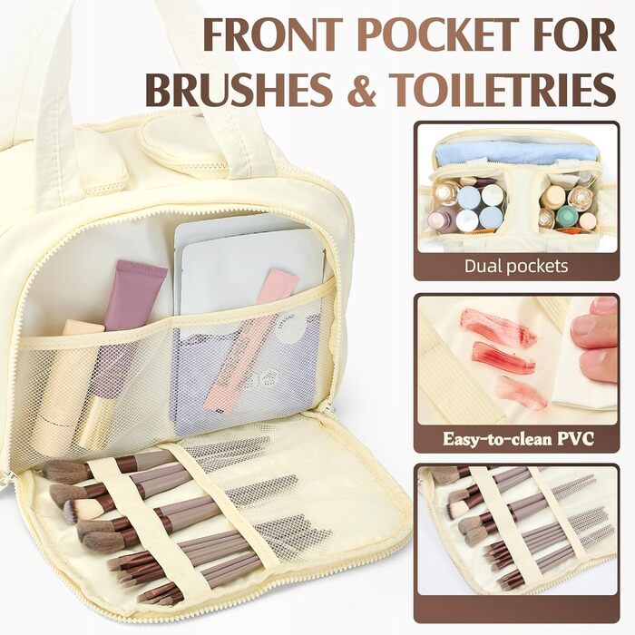 Чоловіча та жіноча дорожня косметичка Axcone, велика, широка, для подорожей, органайзер для макіяжу та косметики, ручна сумка, косметичка для ручної поклажі (Beige)