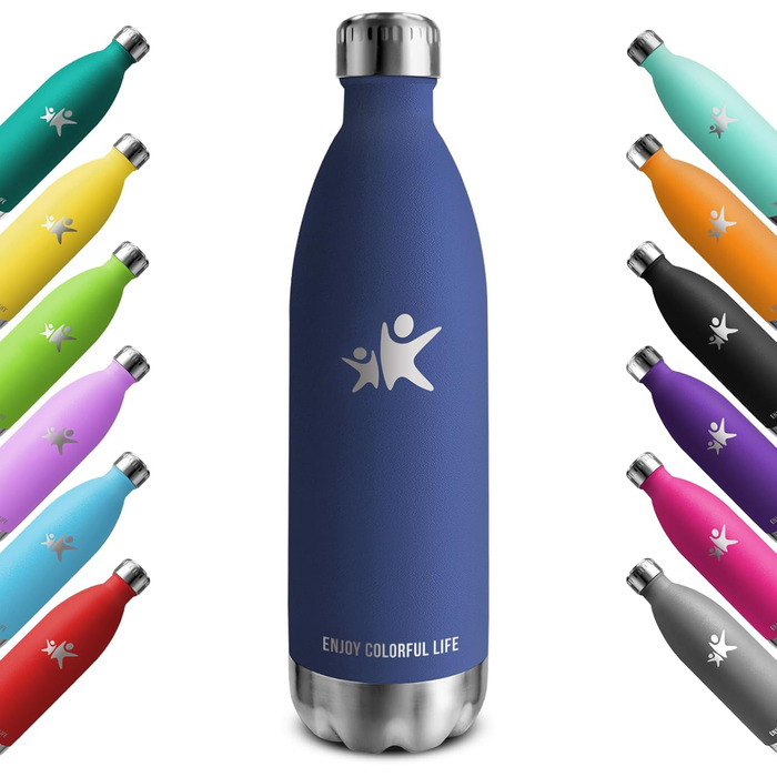 Термос KollyKolla з нержавіючої сталі 500мл/750мл/1л, термокружка, пляшка для води, спортивна, для дітей, без BPA, для школи, фітнесу, подорожей, кемпінгу (1000 мл, нова, темно-синій)