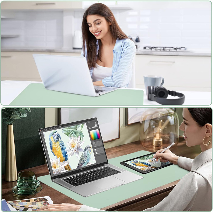 PINKCAT Килимок для миші 80x40 см, двосторонній, з PU-шкіри, захист столу для офісу та дому (світло-зелений + світло-блакитний)
