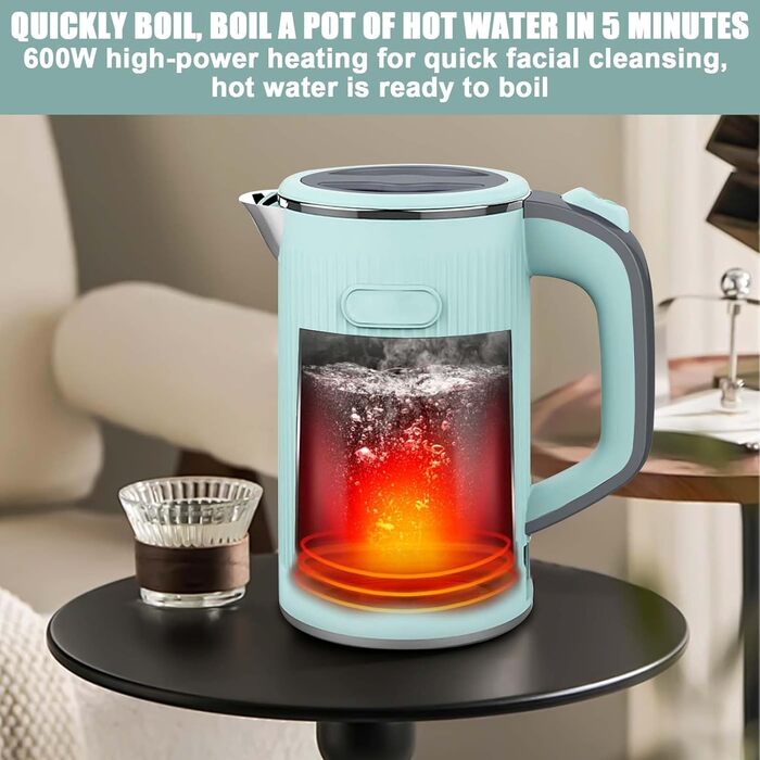 Електричний чайник-термос 800 мл, 600 Вт, для подорожей та кемпінгу, з нержавіючої сталі, для чаю та кави (зелений)