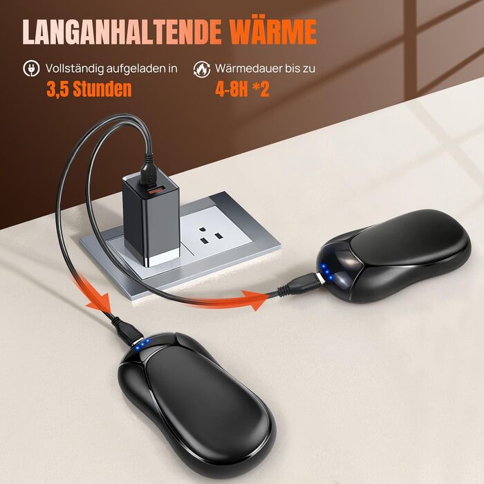 Електричний грієчка для рук, багаторазовий, 6000mAh, 2 шт., 3 режими, швидкий нагрів, до 55°C, портативний, з магнітною зарядкою, подарунок для кемпінгу та активного відпочинку