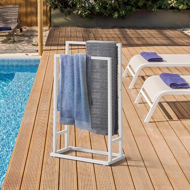 Підставка для рушників на підлозі, металева, з 2 перекладинами, для ванної кімнати, стабільна, економна, індустріальний стиль (білий)