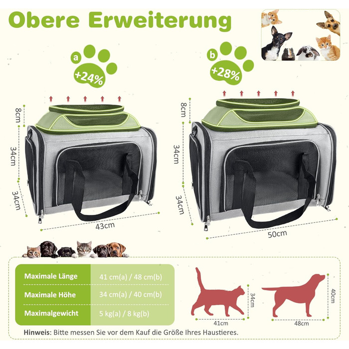 Транспортна сумка для кота, переноска для кота та собаки, сіра, велика (L)