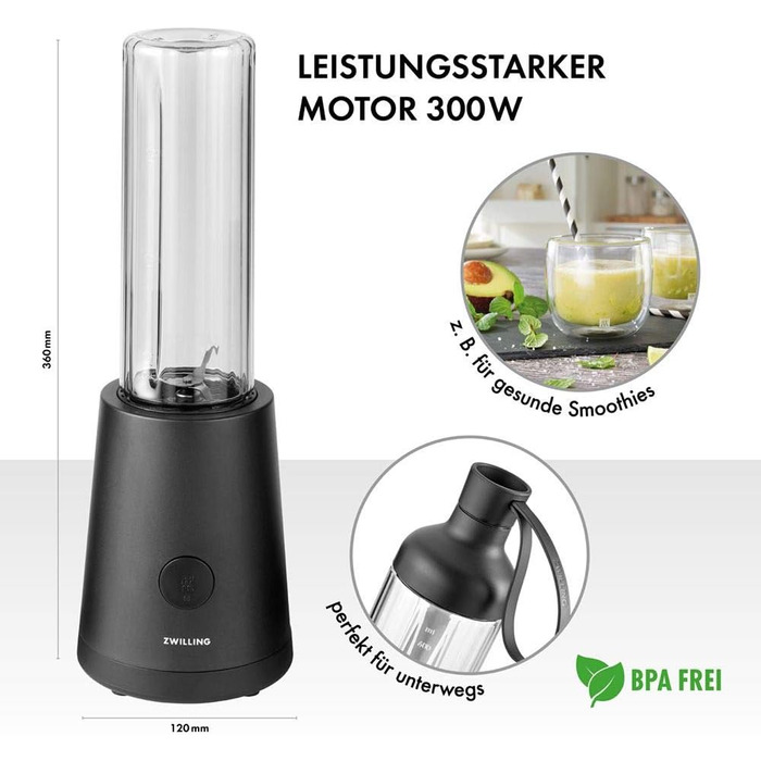 Блендер ZWILLING Standmixer, чорний, 300 Вт, з пляшкою 600 мл, нержавіюча сталь/пластик