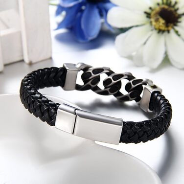 Чоловічий браслет JewelryWe з готичним черепом, демоном, монстром, для байкерів, шкіряний, зі сталі, чорний, сріблястий