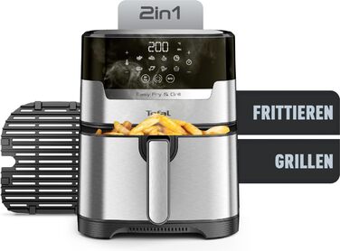 Tefal EY505D Easy Fry & Grill Hot Air Fryer | 2-in-1 Technology (Air Fryer and Grill) | Digital Display | 4.2 Liter for 6 Portions | 8 Cooking Programs | Energy-Saving | Oil-Free | Stainless Steel, XL