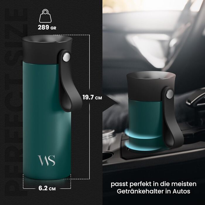 Термокружка для кави To-Go з нержавіючої сталі 360 мл - термокружка з подвійними стінками, без BPA, витримує 4 години гарячим та 8 годин холодним, ізольована вакуумна кружка для напоїв, подорожей, кави, чаю | Темно-блакитний колір, поворотний замок 360°