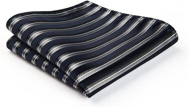 HISDERN Комплект краватки та нагрудного хустинки в смужку: темно-синій та сірий | Чоловіча краватка для весілля