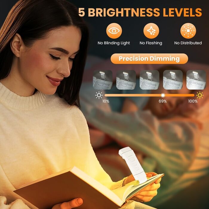 LED-лампа для читання з кліпсою, перезарядна, 3 режими температури кольору, USB, гнучка на 360°, для читання в ліжку, ідеально для книголюбів та дітей