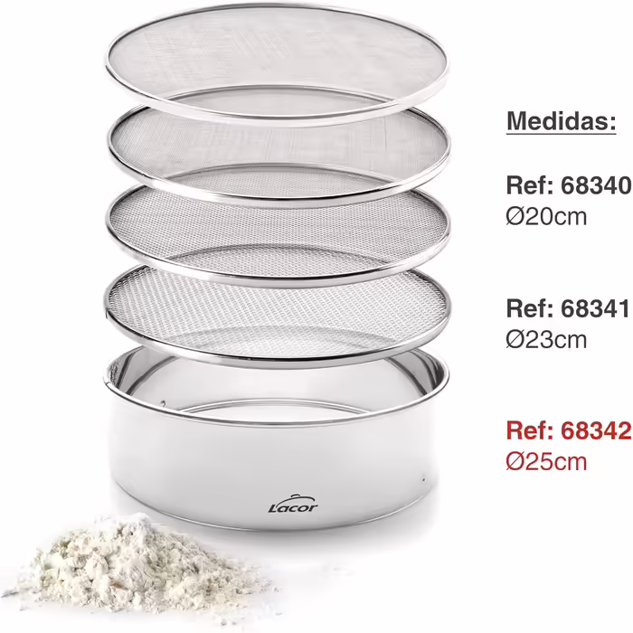 LACOR 4 Interchangeable Mesh Sieves 25 cm, 25x25x5 cm, Silver