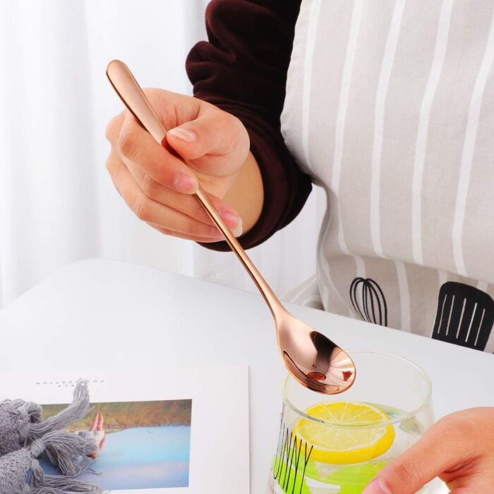 Набір довгих ложок для лате макіато та десертів із нержавіючої сталі 304, 20.5 см, 8 шт, колір рожеве золото