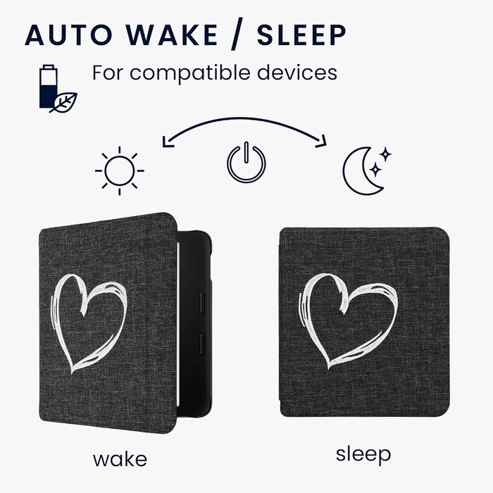 Чохол kwmobile для Tolino Vision 6: тканинний захисний чохол з малюнком серця, сірий (Herz Brush 22)
