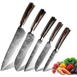 Набір ножів Dfito, 8 предметів: гострі ножі з нержавіючої сталі різних розмірів з зручними ручками. Кухонний набір ножів: гострі, стійкі до корозії, з неслизькими ручками. Модель D8 (5 шт.)