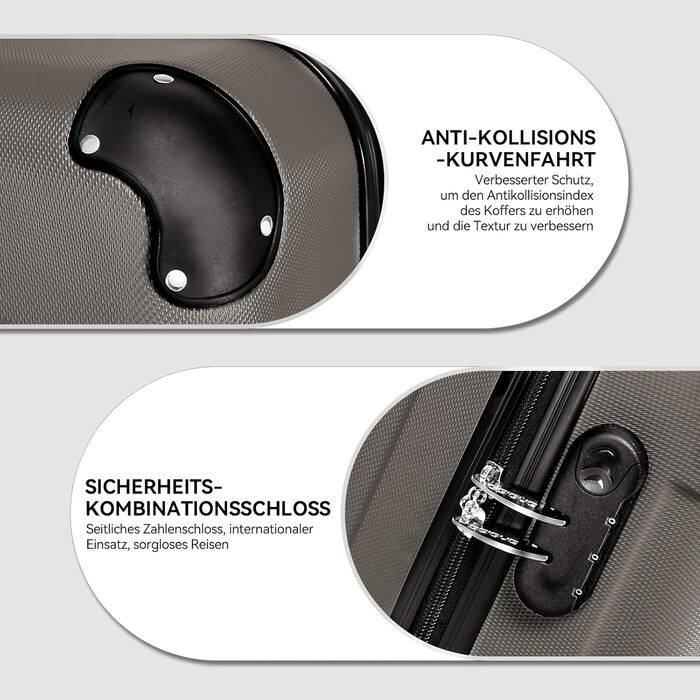 Набір валіз Beibye Hartschalen: M, L, XL (3 шт.) з ручкою-телескопом, 4 колеса, колір кава