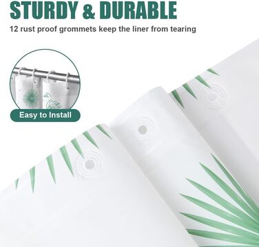 Шторка для душу URAQT, антибактеріальна, водонепроникна, швидковисихаюча, PEVA, 180x180 см, 12 кілець, біла