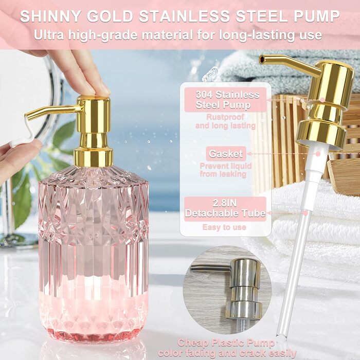 Набір аксесуарів для ванної кімнати зі скла (5 шт.), рожевий: мильниця, дозатор мила, стакан для зубних щіток, стакан для води, органайзер. Преміум якість, сучасний дизайн. Ідеальний подарунок!