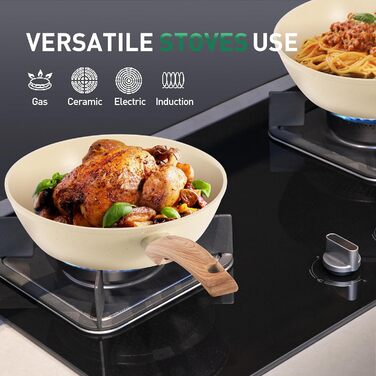 Набір посуду Kitchen Academy 12 предметів, з антипригарним покриттям, з граніту, для індукційних плит, бежевий