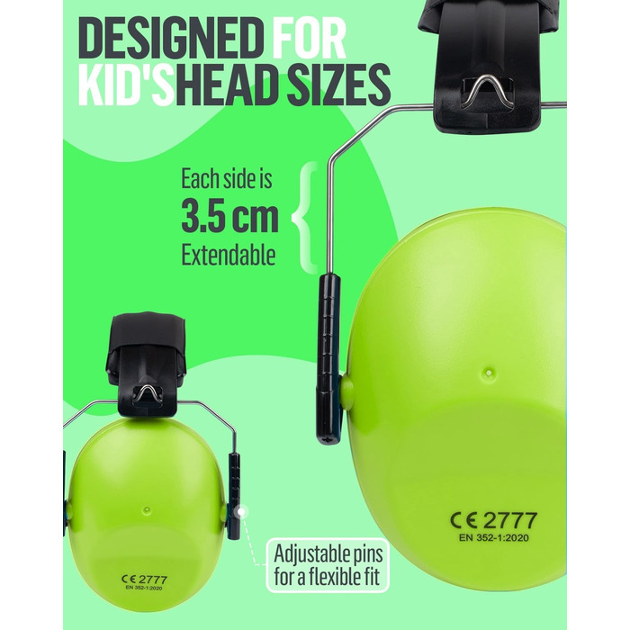 Навушники для захисту вух дитячі, SNR 26dB, для сну, навчання, регульоване наголов'я (зелені)