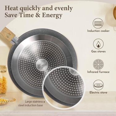 Kitchen Academy Induction Cookware Set - 12-Piece Gray Granite Cookware Set, Non-Stick Cookware and Pan Set, PFOA & PFOS-Free