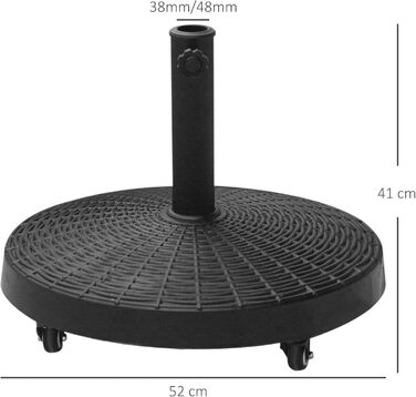 Outsunny Parasol Stand Umbrella Stand Umbrella Holder Umbrella Base 25 kg Rattan-look Stand Umbrella Ø38/48 mm with Wheels Resin + Metal Black Ø52 x 41 cm
