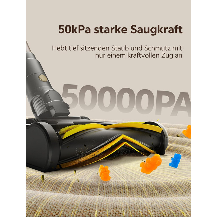 Бездротовий пилосос Ultenic U15 з акумулятором, 50000Pa, 580W, 65хв, GreenEye, антизаплутувальна щітка, телескопічна труба, для килимів, твердих поверхонь та шерсті тварин, золотий