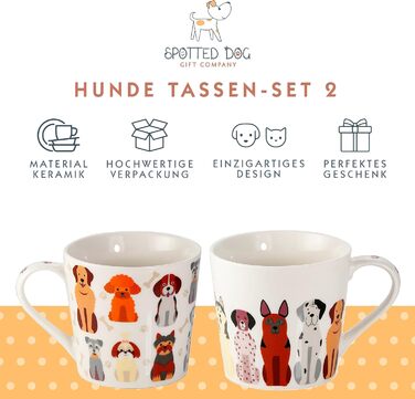 SPOTTED DOG GIFT COMPANY Coffee Mug with Dog Motif, Ceramic Mug Set, Cute Coffee Cups, Dog Kitchen Accessories, Gifts for Dog Lovers, Dog Mom, 2 x 380ml