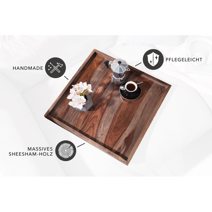 Large Makassar Tablet 50cm Sheesham Smoke Finish Serving Tray Wooden Tray Serving Table Bed Table