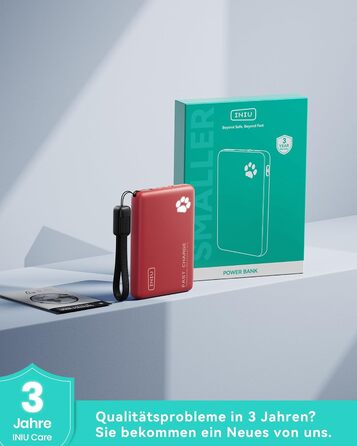 Power Bank INIU 10000mAh 45W USB-C PD3.0 З фонариком, для iPhone/Samsung/iPad (Червоний)