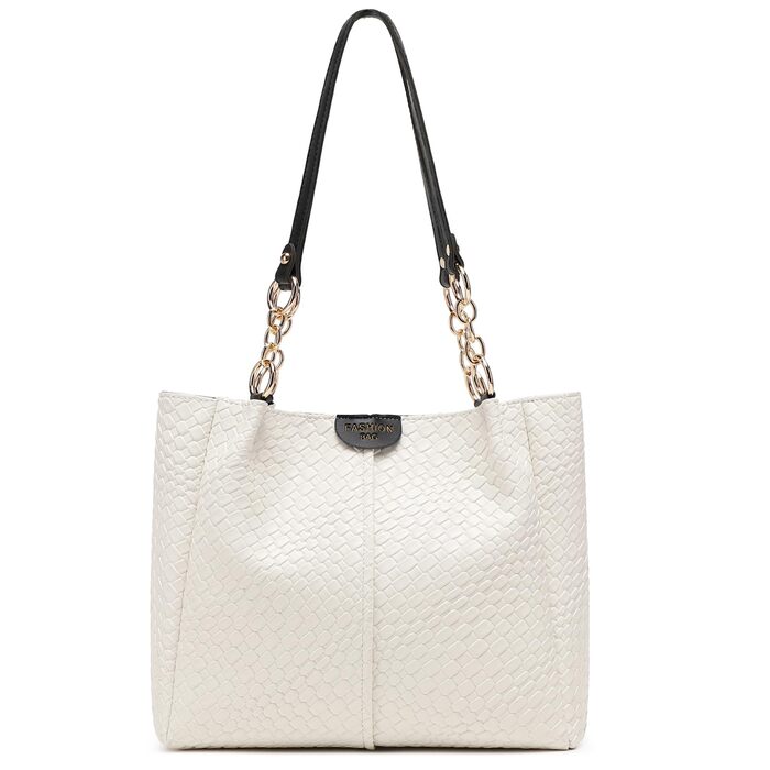 Сумка жіноча Unisoul Shopper велика - елегантна сумка через плече з екошкіри для офісу та подорожей (Бежево-чорна)