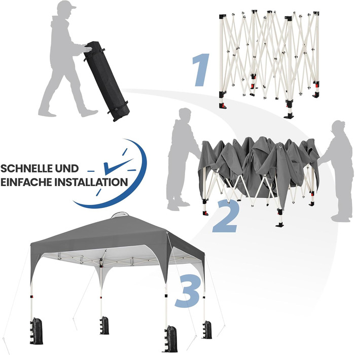 Yaheetech Folding Gazebo 2.4 x 2.4 m Pop-Up Gazebo, Adjustable Height Garden Gazebo, Waterproof & Sun Protection Party Tent Garden Tent with Rolling Carry Bag for Outdoor Market Garden Yard, (Dark Grey, 3x3m)