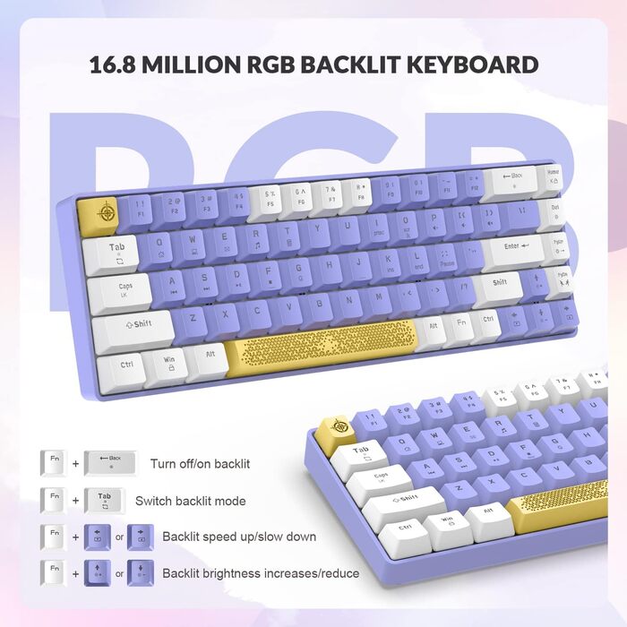 YINDIAO T8 Комплект ігрової клавіатури та миші RGB 60%, Механічна клавіатура TKL 68 клавіш, Миша з сотовою структурою, до 6400DPI, для PC PS5, Темно-сірий (Синій перемикач)