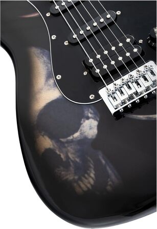 Електрогітара Rocktile Pro ST60-SKULL з дизайном черепа (Humbucker, 2 Single Coils, 22 лади, гриф з рожевого дерева, корпус з липи, гриф з клена)